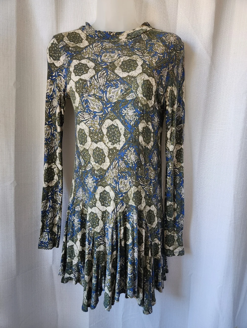 Free People Annabelle Printed Tunic Cut Out Open Back Skater Retro Dress Size S - Picture 2 of 8